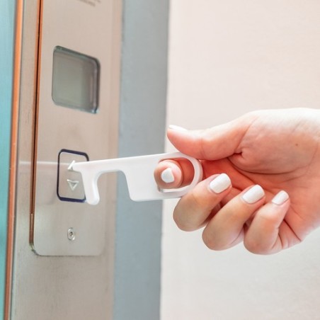 Porte-Clés Antibactérien Anticontact Personnalisé - Riken Couleurs : blanc objet promotionnel éco-responsable