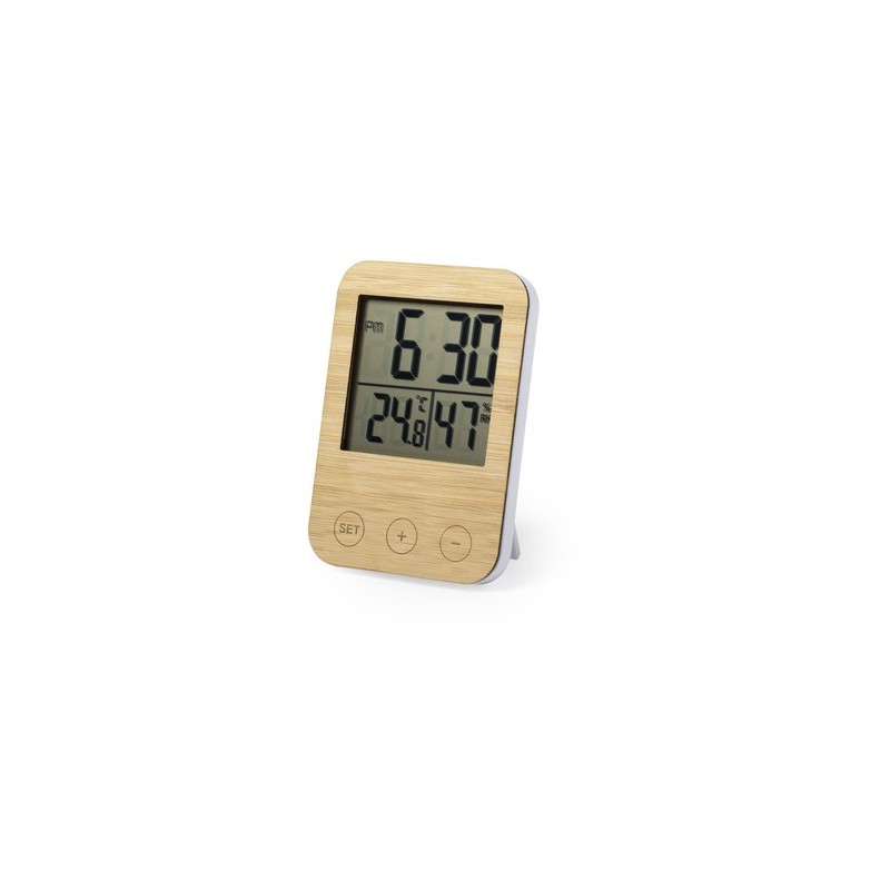 Station Météo Éco-responsable Personnalisée Pas Cher pour Bureau Helein Matières : bambou personnalisable avec votre logo