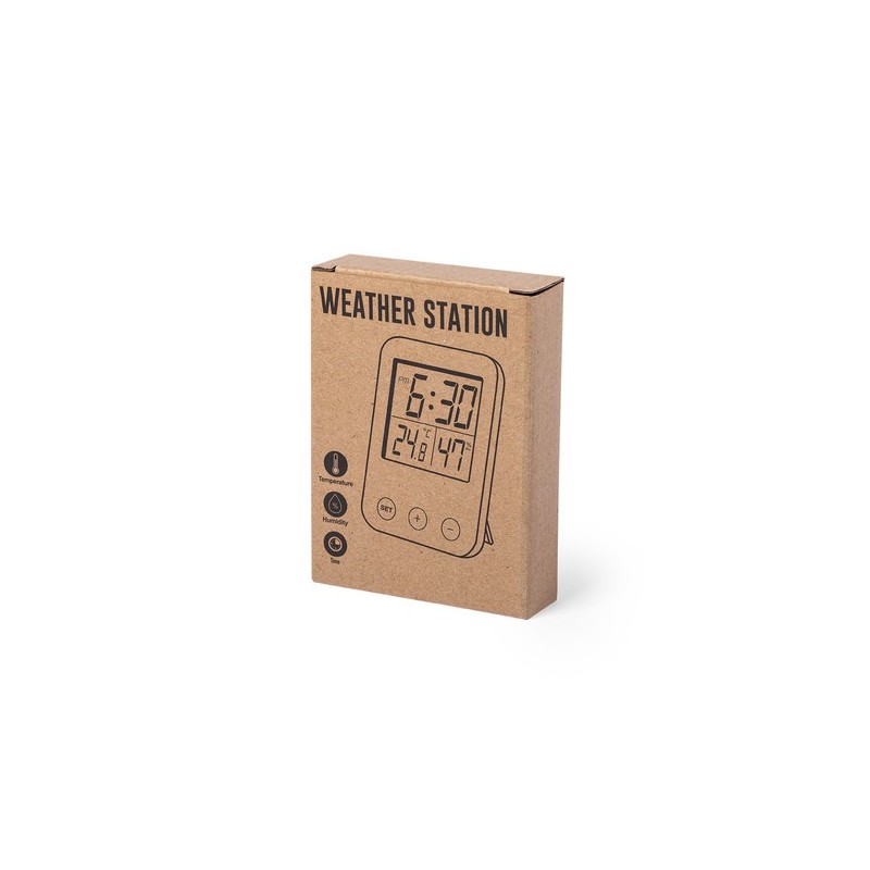 Station Météo Éco-responsable Personnalisée Pas Cher pour Bureau Helein Matières : bambou marquage laser ultra précis