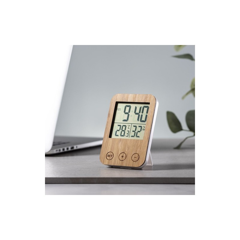 Station Météo Éco-responsable Personnalisée Pas Cher pour Bureau Helein Matières : bambou livraison express 24h 48h