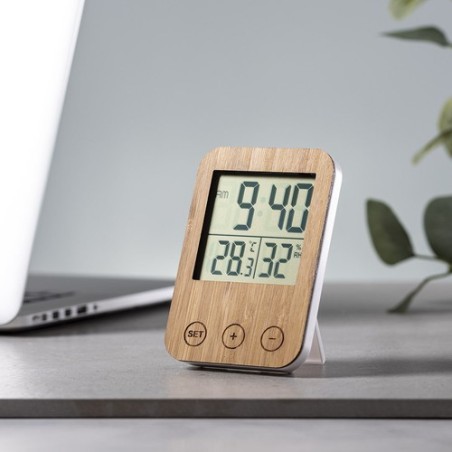 Station Météo Éco-responsable Personnalisée Pas Cher pour Bureau Helein Matières : bambou livraison express 24h 48h
