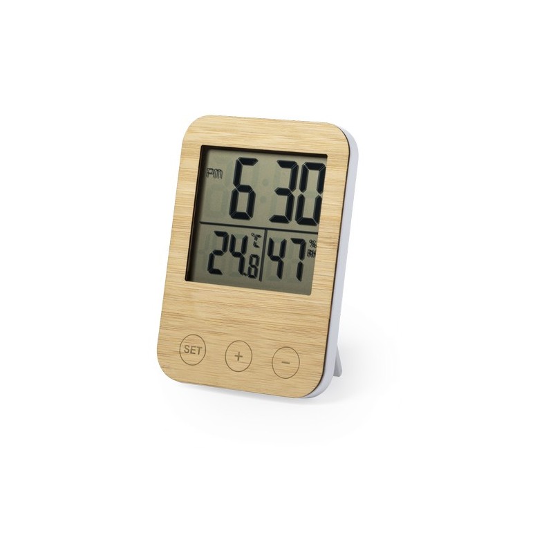 Station Météo Éco-responsable Personnalisée Pas Cher pour Bureau Helein Matières : bambou personnalisation rapide en France
