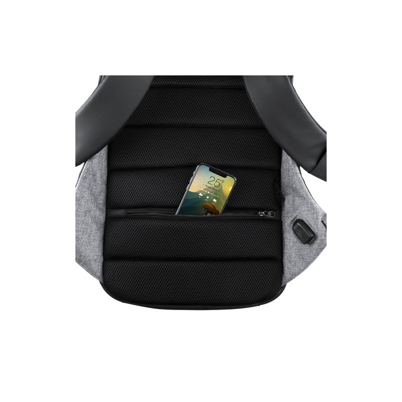 Sac à Dos Éco-responsable Personnalisé avec Chargeur USB Intégré Koneit Matières : polyester Couleurs : gris cadeau collaborateu