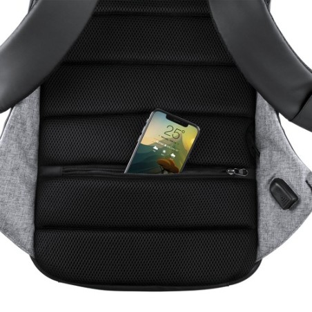 Sac à Dos Éco-responsable Personnalisé avec Chargeur USB Intégré Koneit Matières : polyester Couleurs : gris cadeau collaborateu