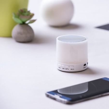 Haut-Parleur Bluetooth et LED Personnalisé pas cher - Stockel Couleurs : blanc objet promotionnel éco-responsable