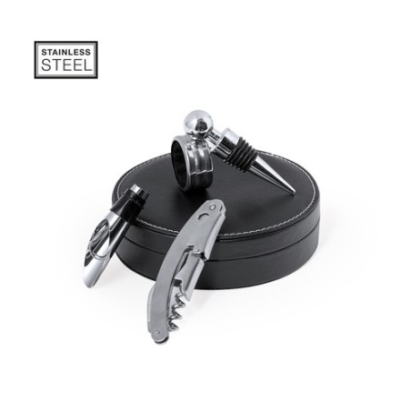 Coffret d'Accessoires à Vin Personnalisé Albion Matières : PU Couleurs : noir personnalisable avec votre logo