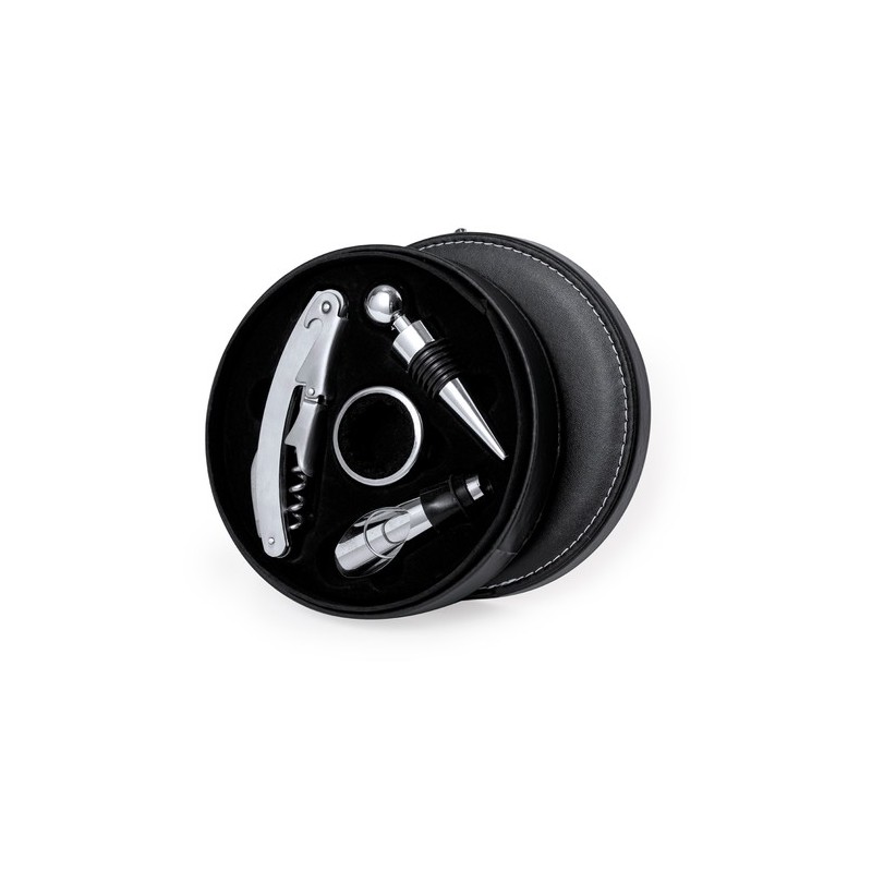 Coffret d'Accessoires à Vin Personnalisé Albion Matières : PU Couleurs : noir cadeau entreprise pas cher