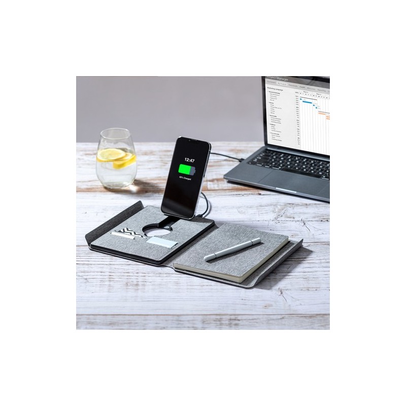 Bloc Notes Multifonction Éco-responsable avec Chargeur et Papeterie Morrison Matières : PET recyclé Couleurs : gris accessoire é