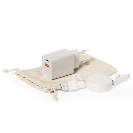 Set de Chargeurs Éco-responsables Personnalisés USB Pylot Matières : ABS Couleurs : naturel goodies publicitaire événementiel