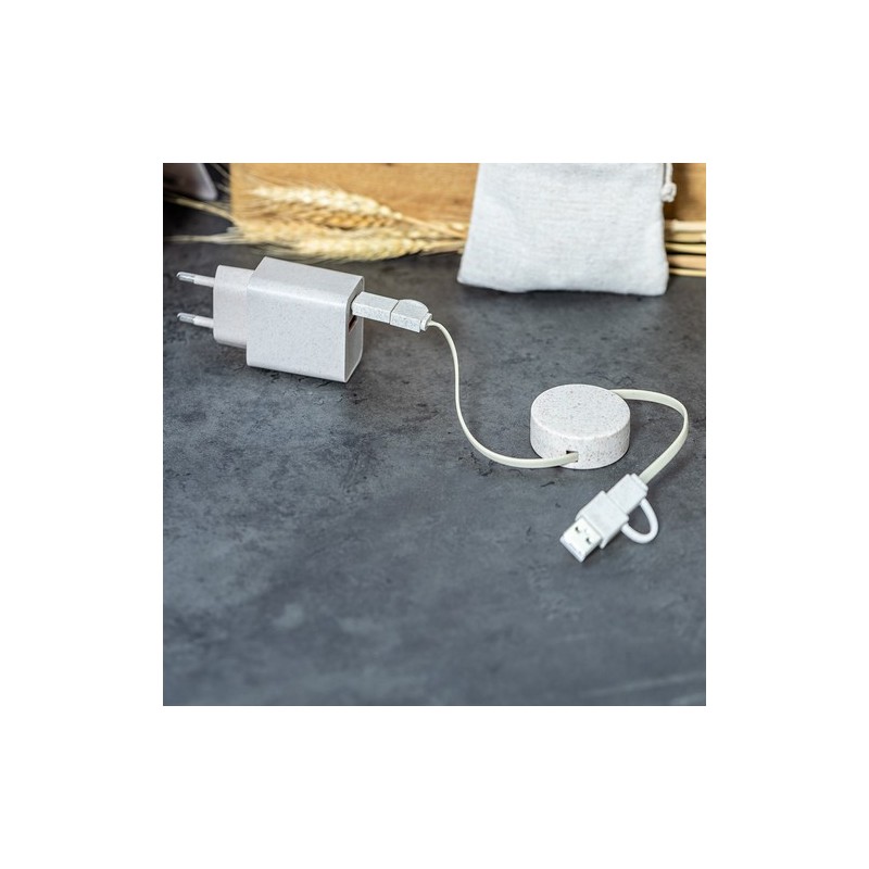 Set de Chargeurs Éco-responsables Personnalisés USB Pylot Matières : ABS Couleurs : naturel cadeau collaborateur premium
