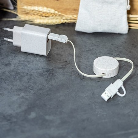 Set de Chargeurs Éco-responsables Personnalisés USB Pylot Matières : ABS Couleurs : naturel cadeau collaborateur premium