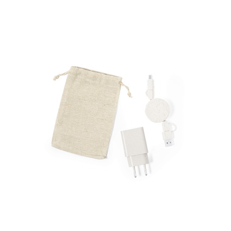 Set de Chargeurs Éco-responsables Personnalisés USB Pylot Matières : ABS Couleurs : naturel personnalisation rapide en France