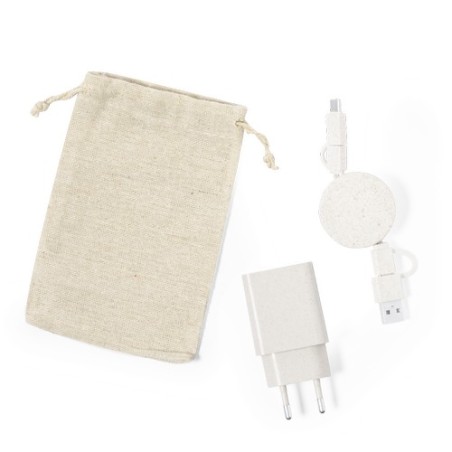 Set de Chargeurs Éco-responsables Personnalisés USB Pylot Matières : ABS Couleurs : naturel personnalisation rapide en France