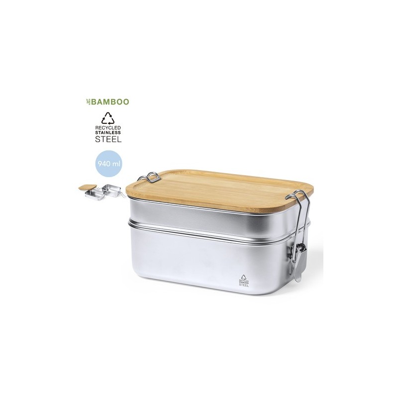 Gamelle Personnalisée en Acier Inoxydable Recyclé Vickers pas cher Matières : bambou