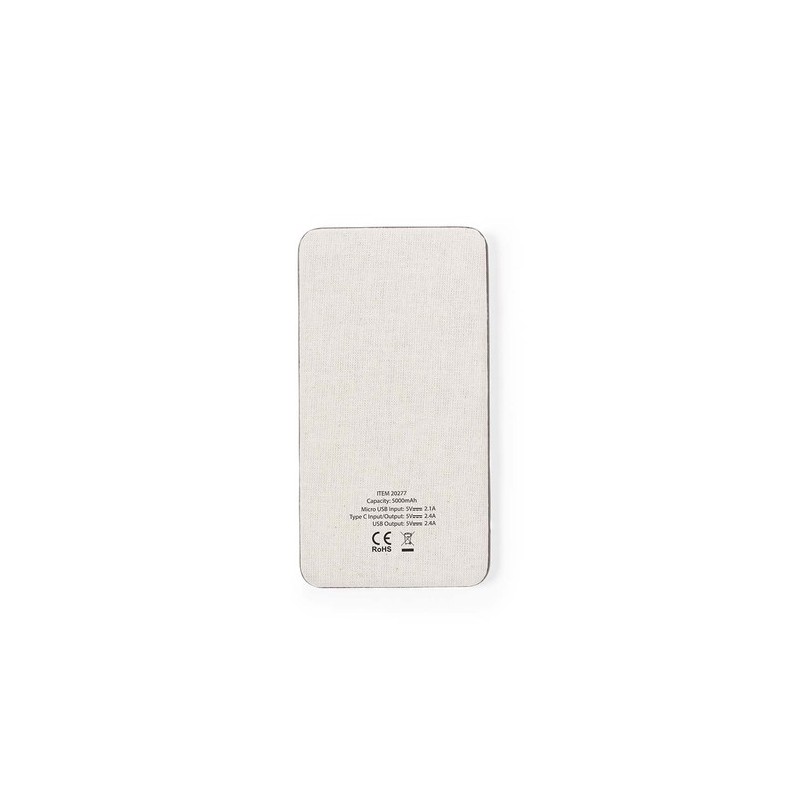 Batterie Éco-responsable Personnalisée 5000 mAh - Power Bank Mayer Matières : coton recyclé Couleurs : marron marquage laser ult