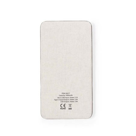 Batterie Éco-responsable Personnalisée 5000 mAh - Power Bank Mayer Matières : coton recyclé Couleurs : marron marquage laser ult