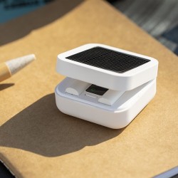 Écouteurs Bluetooth solaires personnalisés pas chers - Vinzer Couleurs : blanc marquage laser ultra précis