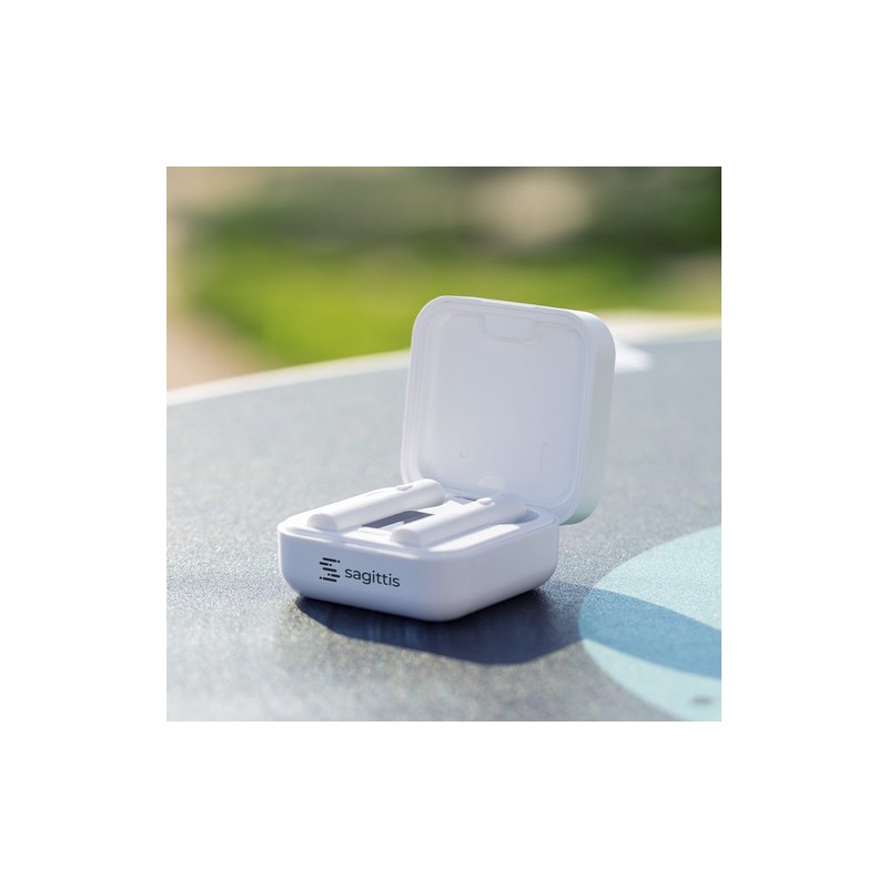 Écouteurs Bluetooth solaires personnalisés pas chers - Vinzer Couleurs : blanc objet promotionnel éco-responsable
