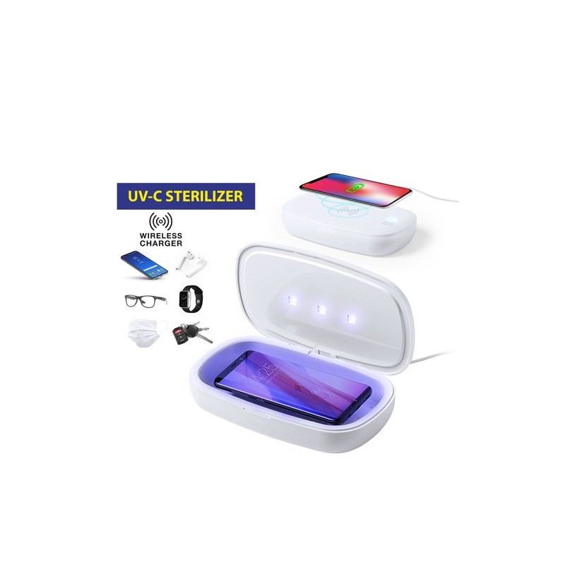 Stérilisateur UV Éco-responsable et Chargeur Sans Fil Personnalisé - Halby Couleurs : blanc personnalisable avec votre logo