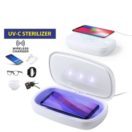 Stérilisateur UV Éco-responsable et Chargeur Sans Fil Personnalisé - Halby Couleurs : blanc personnalisable avec votre logo