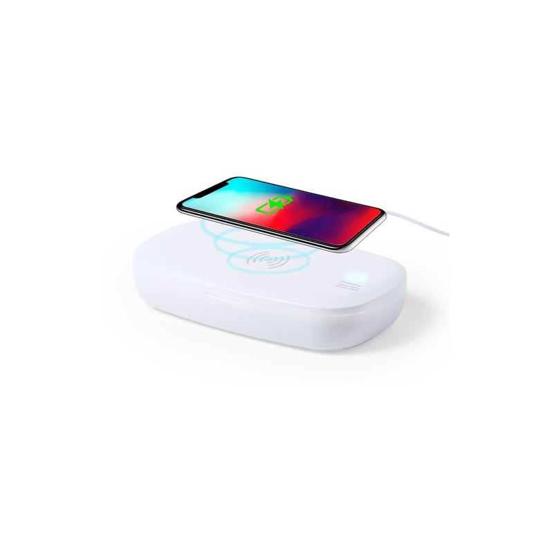 Stérilisateur UV Éco-responsable et Chargeur Sans Fil Personnalisé - Halby Couleurs : blanc goodies publicitaire événementiel