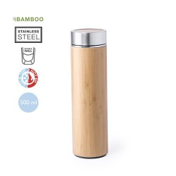 Bouteille Isotherme Éco-responsable Personnalisée 500ml en Bambou - Thermo Moltex Matières : bambou