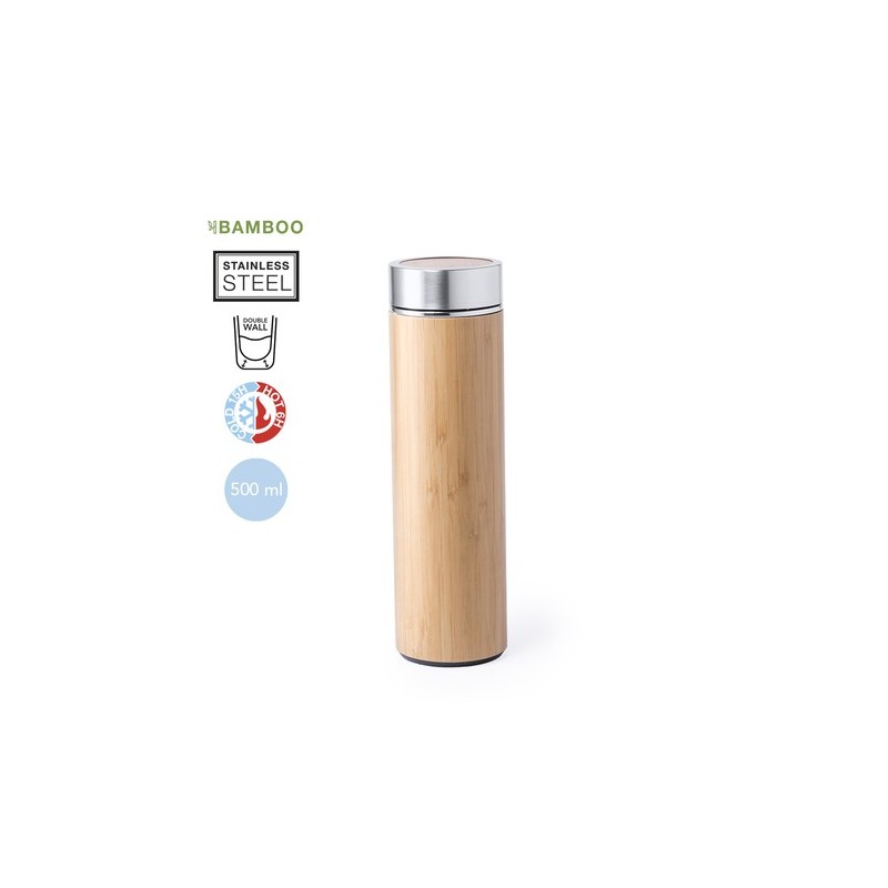 Bouteille Isotherme Éco-responsable Personnalisée 500ml en Bambou - Thermo Moltex Matières : bambou