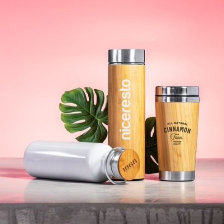 Bouteille Isotherme Éco-responsable Personnalisée 500ml en Bambou - Thermo Moltex Matières : bambou goodies publicitaire événeme