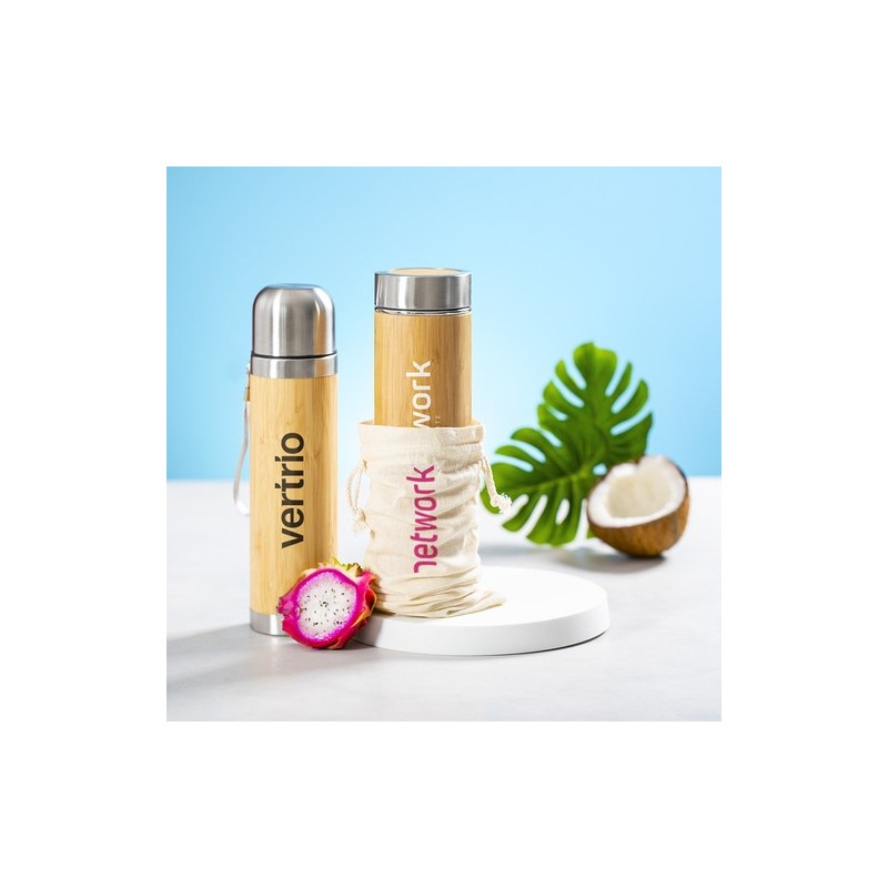 Bouteille Isotherme Éco-responsable Personnalisée 500ml en Bambou - Thermo Moltex Matières : bambou impression haute définition