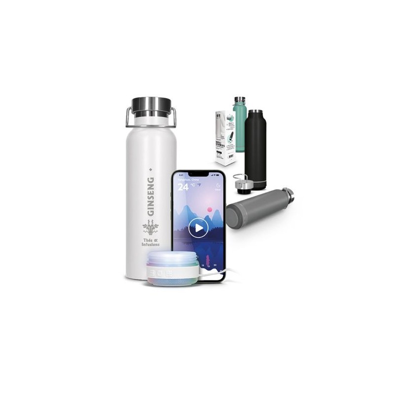 BOUTEILLE GOURDE ISOTHERME DOUBLE-PAROI INOX 60 cl AVEC HAUT-PARLEUR