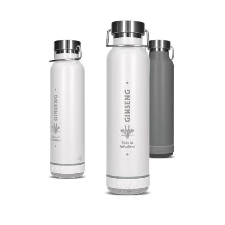 Gourde Isotherme Éco-responsable Double-Paroi Inox 60 cl avec Haut-Parleur - Personnalisée accessoire événementiel unique