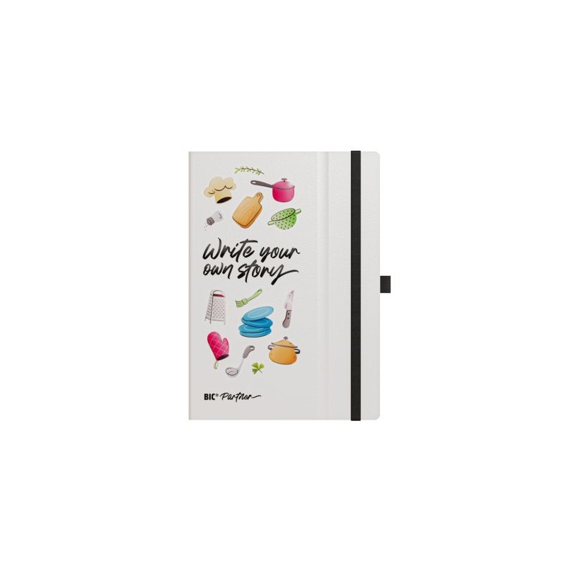 Carnet A5 personnalisé Hard Cover  BIC® Partner Matières : papier Couleurs : blanc nombre de pages : 144 pages marquage laser ul