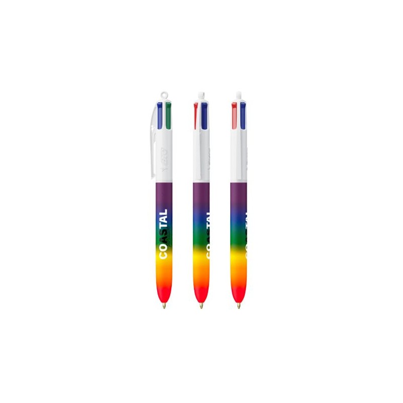 Stylo Pratique Personnalisé 4 Couleurs Rainbow Décor BIC® Matières : plastique Couleurs : blanc