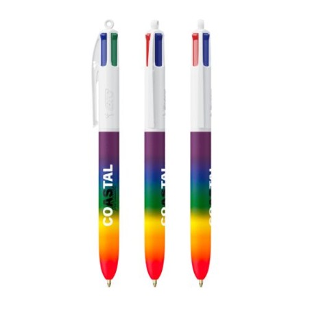 Stylo Pratique Personnalisé 4 Couleurs Rainbow Décor BIC® Matières : plastique Couleurs : blanc
