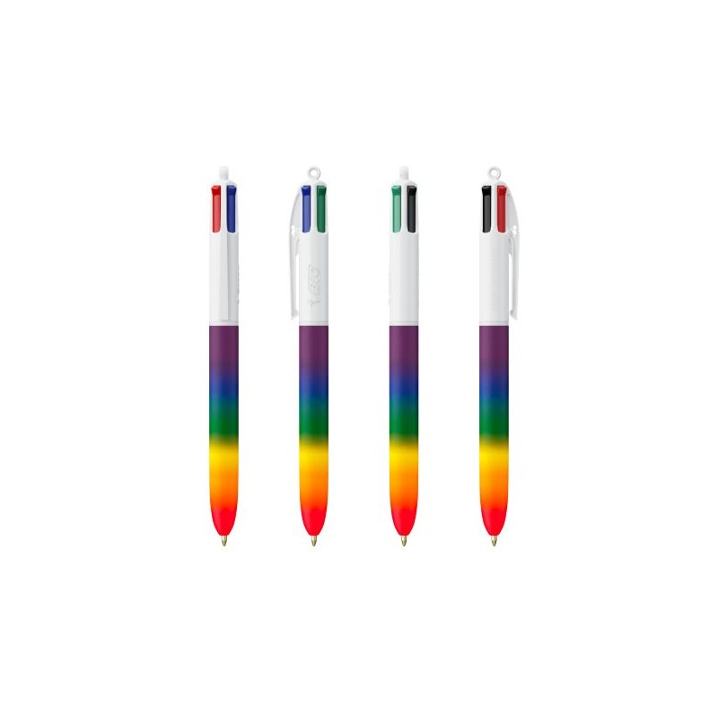 Stylo Pratique Personnalisé 4 Couleurs Rainbow Décor BIC® Matières : plastique Couleurs : blanc personnalisable avec votre logo