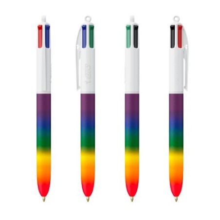 Stylo Pratique Personnalisé 4 Couleurs Rainbow Décor BIC® Matières : plastique Couleurs : blanc personnalisable avec votre logo