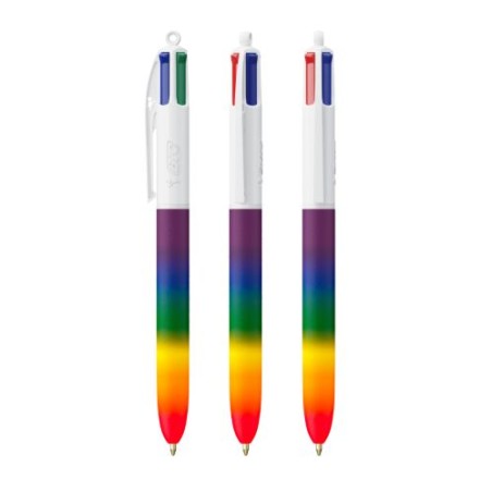 Stylo Pratique Personnalisé 4 Couleurs Rainbow Décor BIC® Matières : plastique Couleurs : blanc cadeau entreprise pas cher