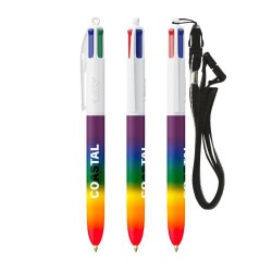 Stylo Multicolore Personnalisé Éco-responsable avec Lanyard BIC® 4 Couleurs® Rainbow Decor Matières : plastique Couleurs : blanc