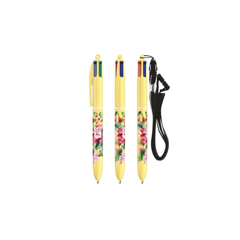 Stylo Innovant Pastel 4 Couleurs avec Lanyard BIC® Matières : plastique Couleurs : jaune pastel marquage couleur éclatante