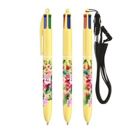 Stylo Innovant Pastel 4 Couleurs avec Lanyard BIC® Matières : plastique Couleurs : jaune pastel marquage couleur éclatante