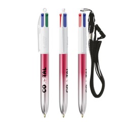 Stylos Bicolor 4 Couleurs® Personnalisés avec Lanière - BIC® Matières : plastique Couleurs : turquoise