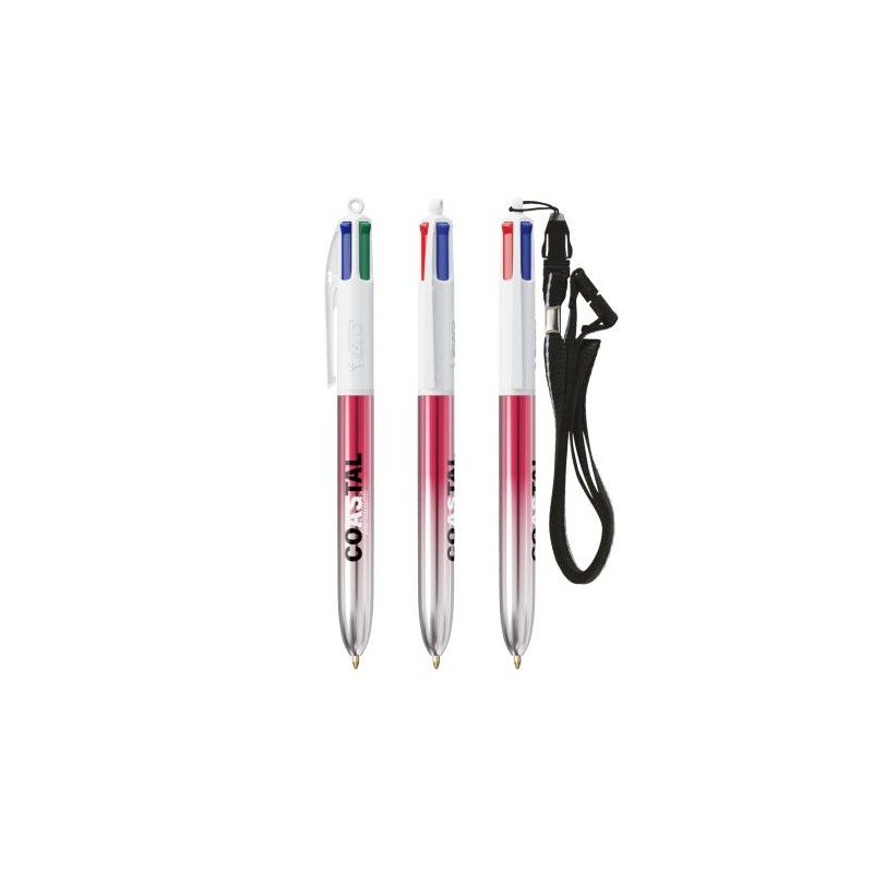 Stylos Bicolor 4 Couleurs® Personnalisés avec Lanière - BIC® Matières : plastique Couleurs : turquoise