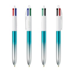 Stylos Bicolor 4 Couleurs® Personnalisés avec Lanière - BIC® Matières : plastique Couleurs : turquoise 2