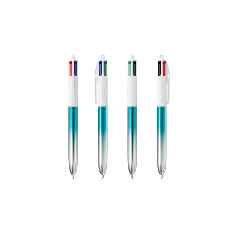 Stylos Bicolor 4 Couleurs® Personnalisés avec Lanière - BIC® Matières : plastique Couleurs : turquoise objet promotionnel éco-re