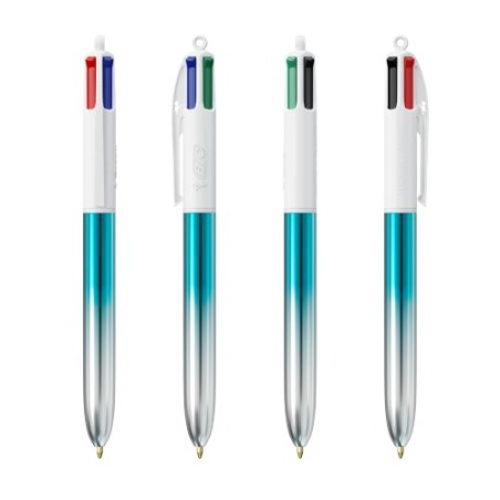 Stylos Bicolor 4 Couleurs® Personnalisés avec Lanière - BIC® Matières : plastique Couleurs : turquoise objet promotionnel éco-re