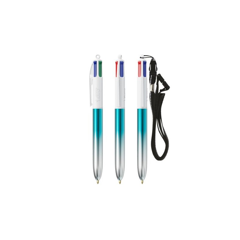 Stylos Bicolor 4 Couleurs® Personnalisés avec Lanière - BIC® Matières : plastique Couleurs : turquoise cadeau client original