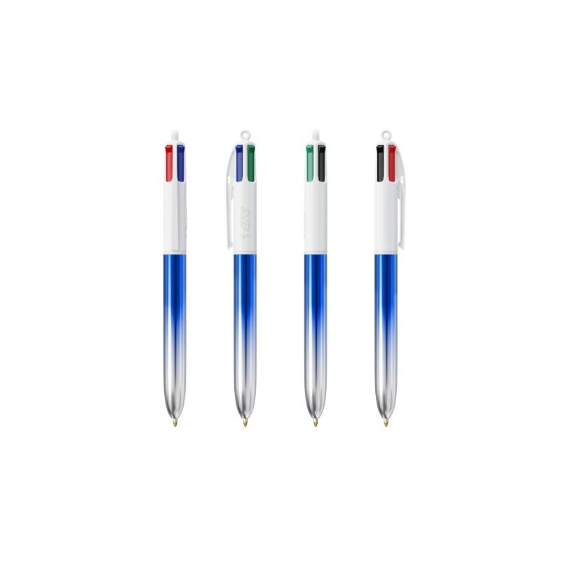 Stylos Bicolor 4 Couleurs® Personnalisés avec Lanière - BIC® Matières : plastique Couleurs : bleu personnalisation rapide en Fra