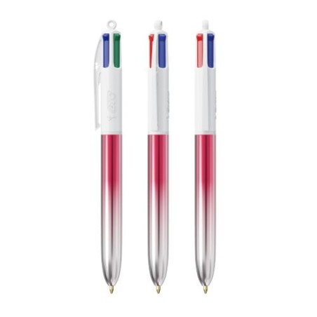 Stylo Publicitaire Bicolor à 4 Couleurs BIC® Matières : plastique Couleurs : argenté accessoire événementiel unique
