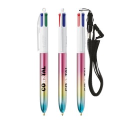 Stylo Publicitaire Unique 4 Couleurs® Gradient avec Lanyard BIC® Matières : plastique Couleurs : turquoise