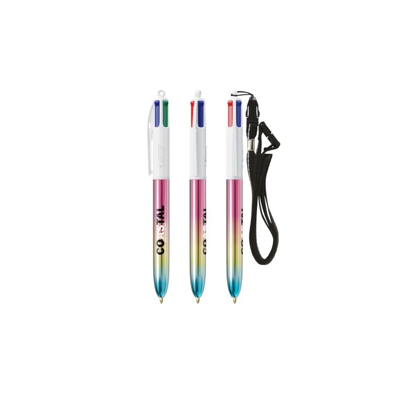 Stylo Publicitaire Unique 4 Couleurs® Gradient avec Lanyard BIC® Matières : plastique Couleurs : turquoise